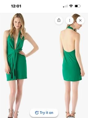 BCBGMaxAzria Emerald Green Backless Halter Tie-Front Mini Dress NWT